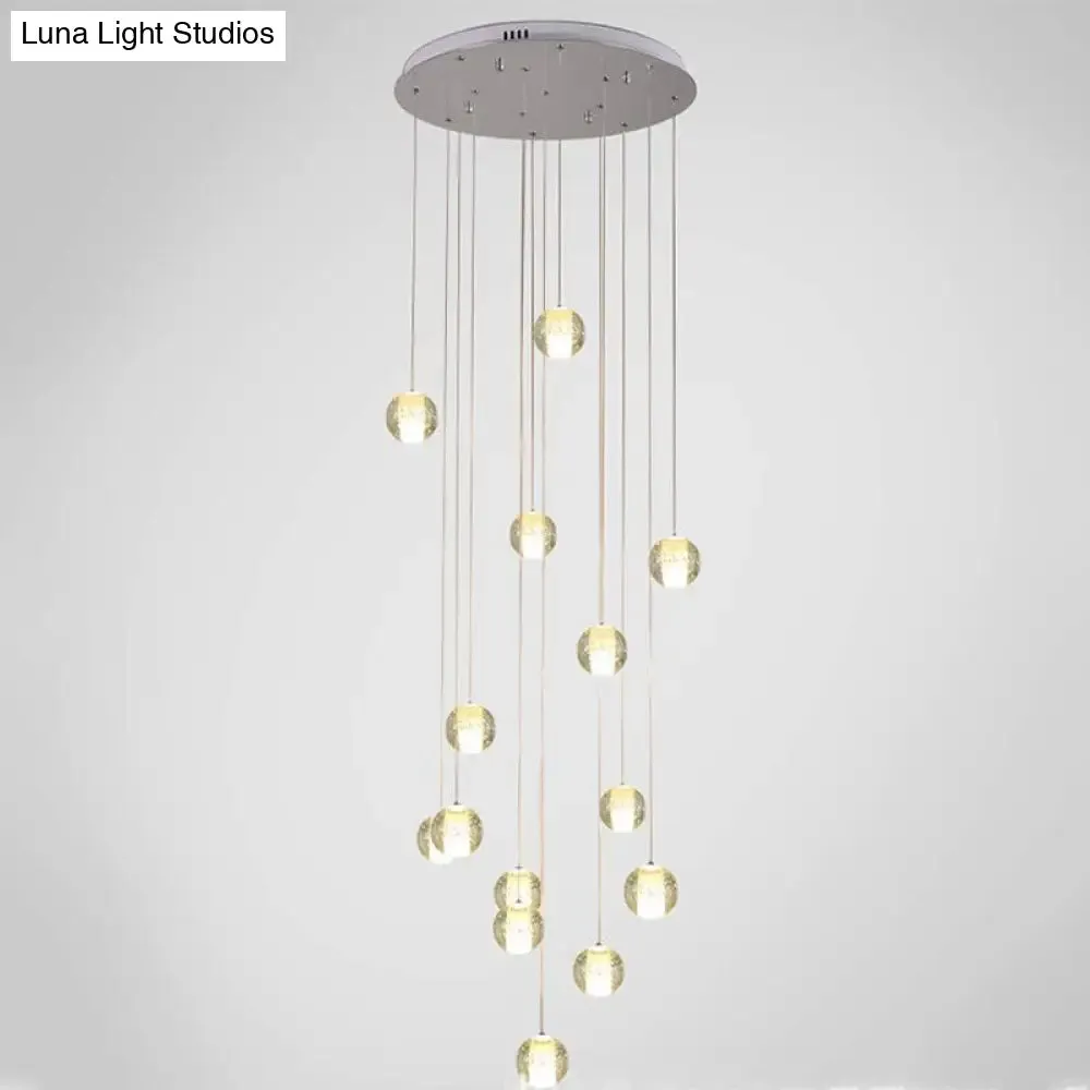 Modern Clear Seedy Crystal Chrome Ceiling Pendant Lamp for Stairs - Global Multi Suspension