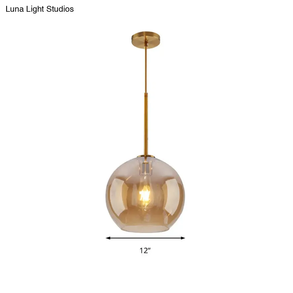 Modern Global Pendant Light with Clear/Amber Glass and Gold Finish, Available in 3 Sizes