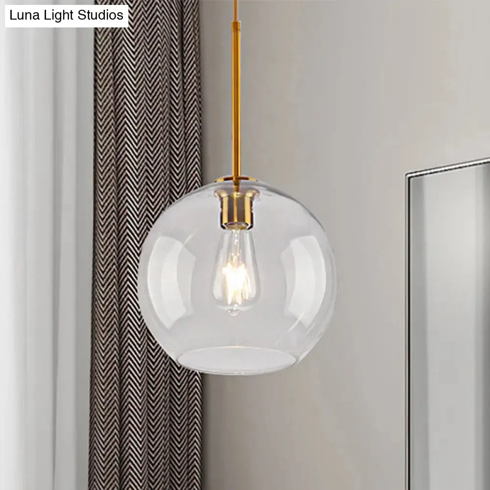 Modern Global Pendant Light with Clear/Amber Glass and Gold Finish, Available in 3 Sizes