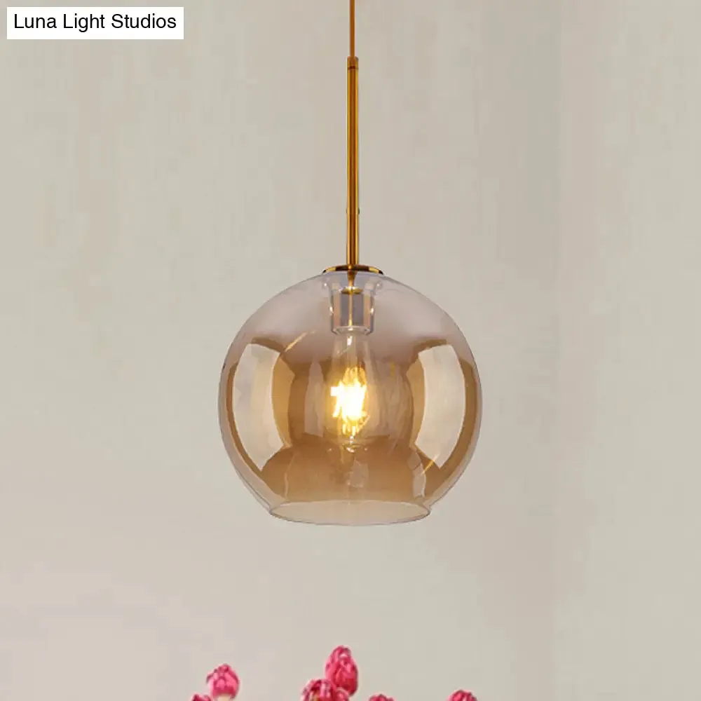 Modern Global Pendant Light with Clear/Amber Glass and Gold Finish, Available in 3 Sizes