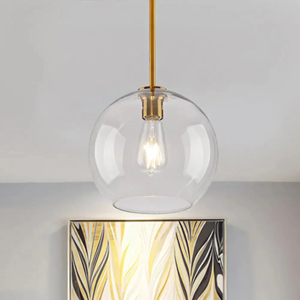 Modern Global Pendant Light with Clear/Amber Glass and Gold Finish, Available in 3 Sizes