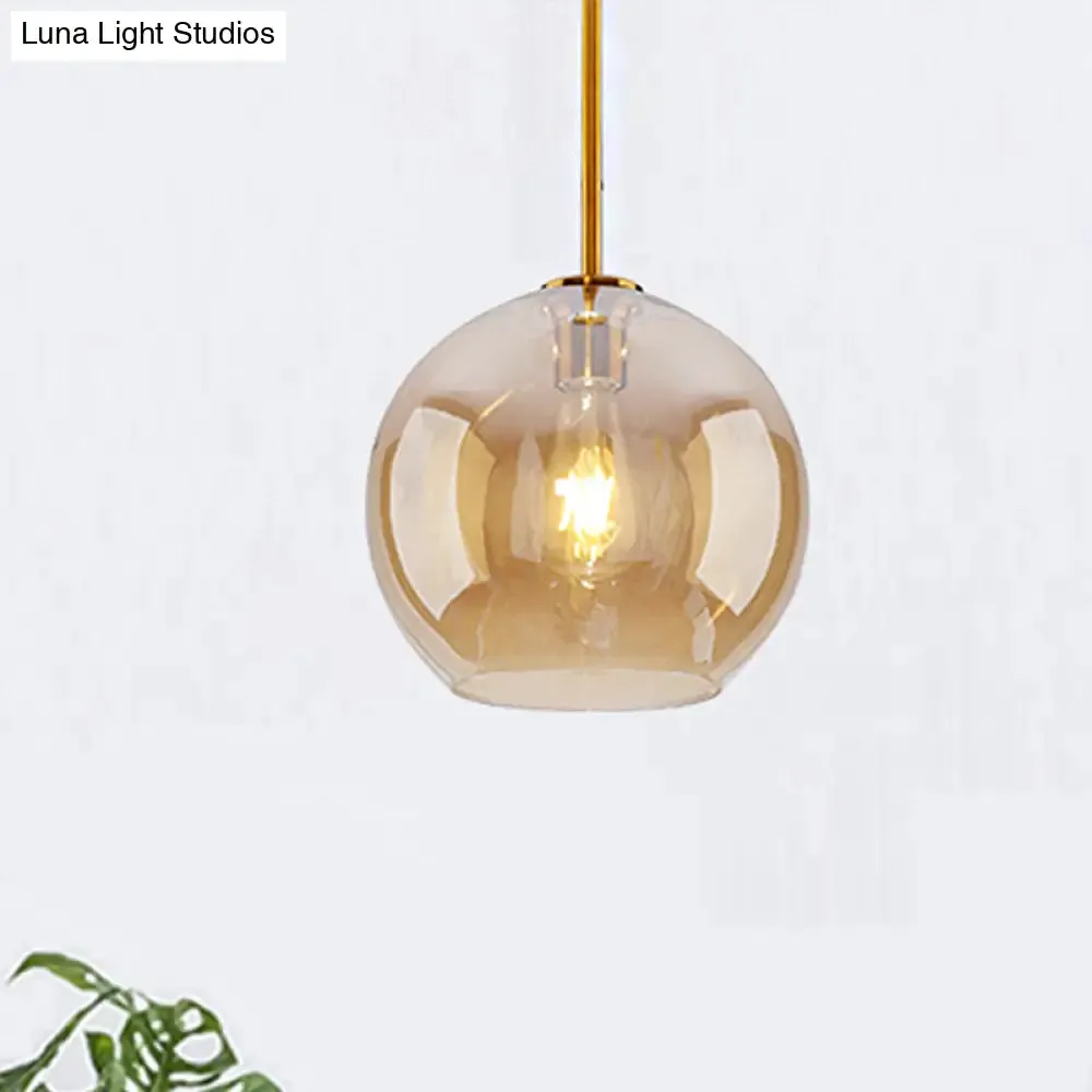 Modern Global Pendant Light with Clear/Amber Glass and Gold Finish, Available in 3 Sizes