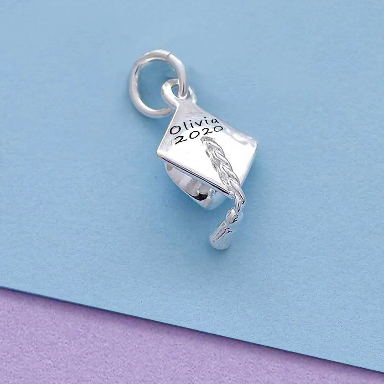 Mortar Board Personalised Silver Charm Bracelet