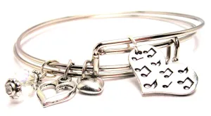 Music Notes All Over Heart Expandable Bangle Bracelet Set