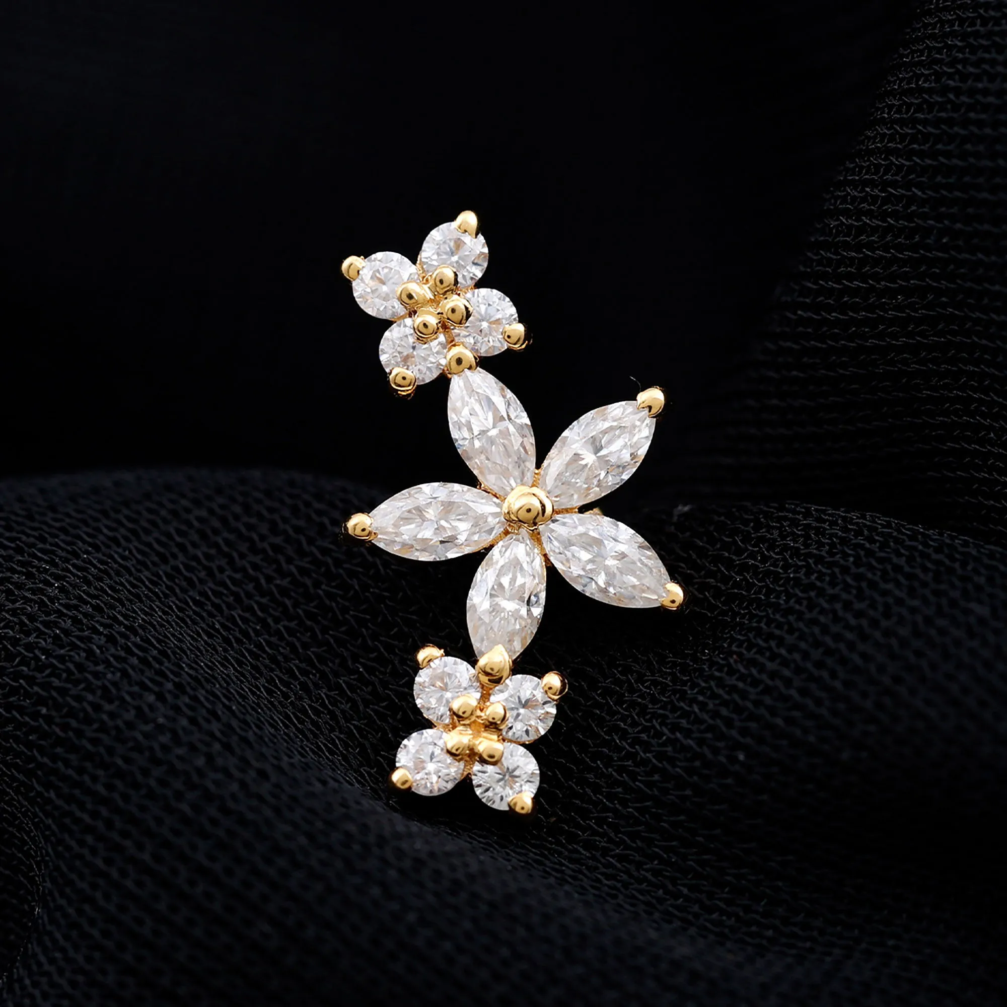 Natural Diamond Flower Ear Crawler Earring