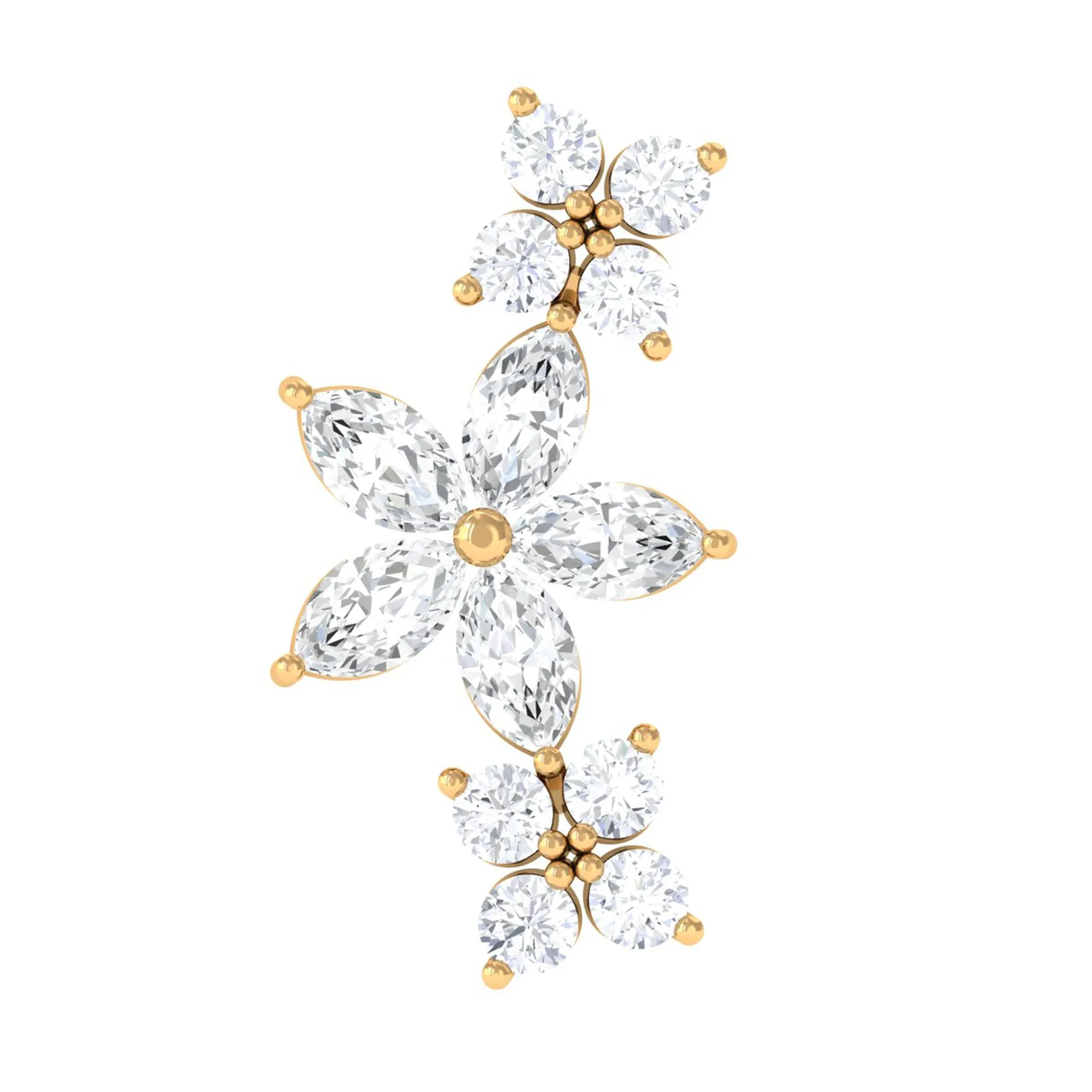 Natural Diamond Flower Ear Crawler Earring