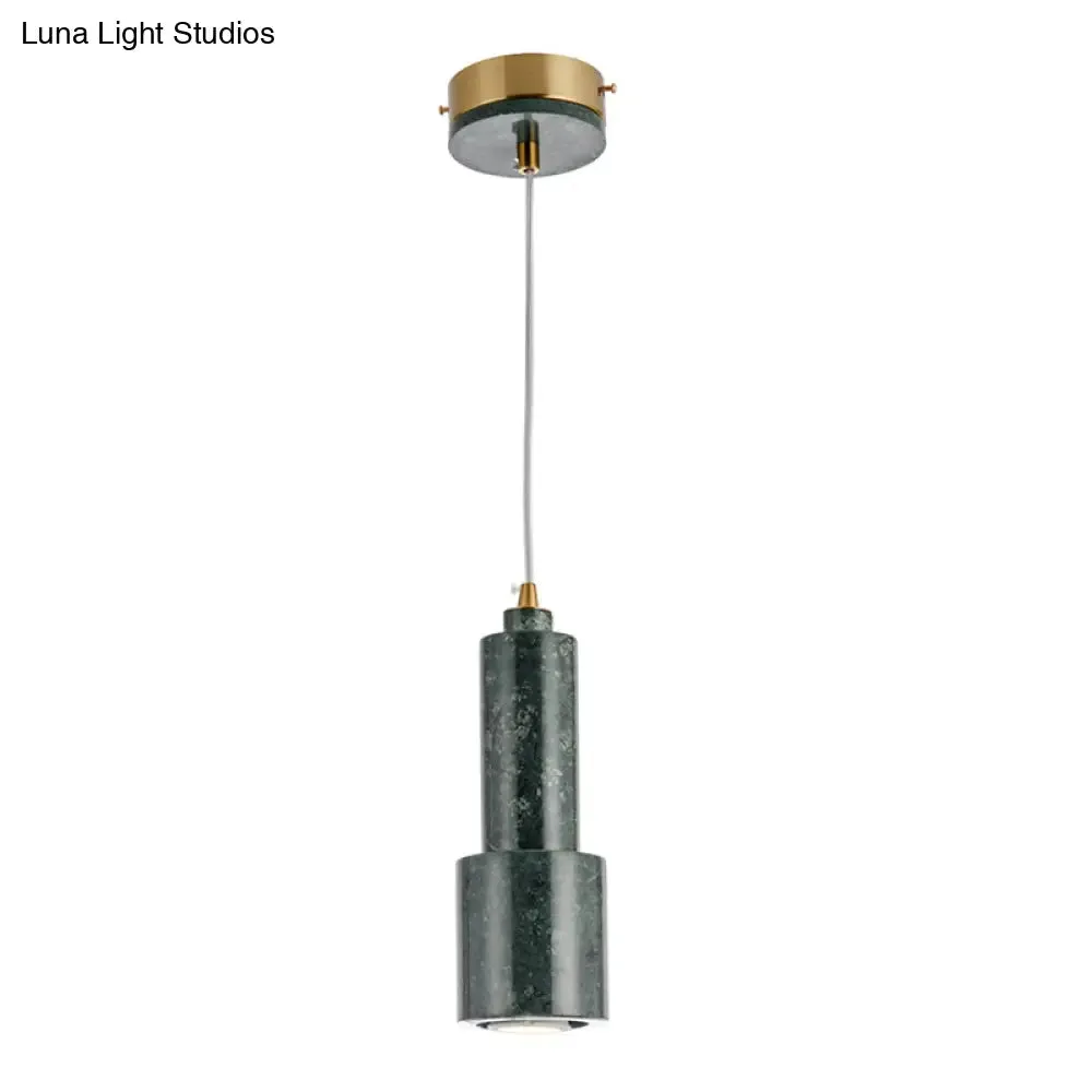 Nordic Marble 1-Light Suspended Pendant Lamp - White/Green Tube Hanging Ceiling Light for Living Room