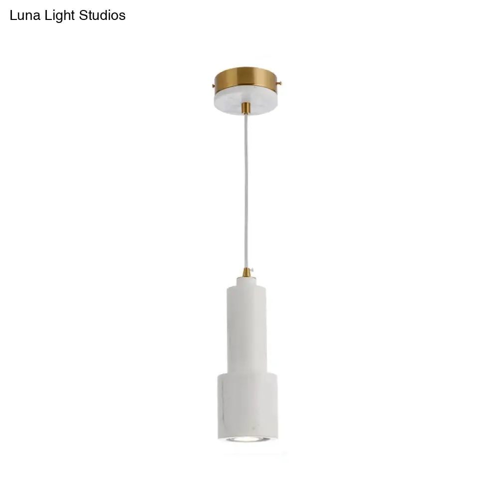 Nordic Marble 1-Light Suspended Pendant Lamp - White/Green Tube Hanging Ceiling Light for Living Room