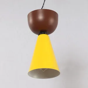 Nordic Metal Double Cone Ceiling Pendant Light - Stylish 1 Light Hanging Light in Green/Pink, Blue/Black, or Brown/Yellow