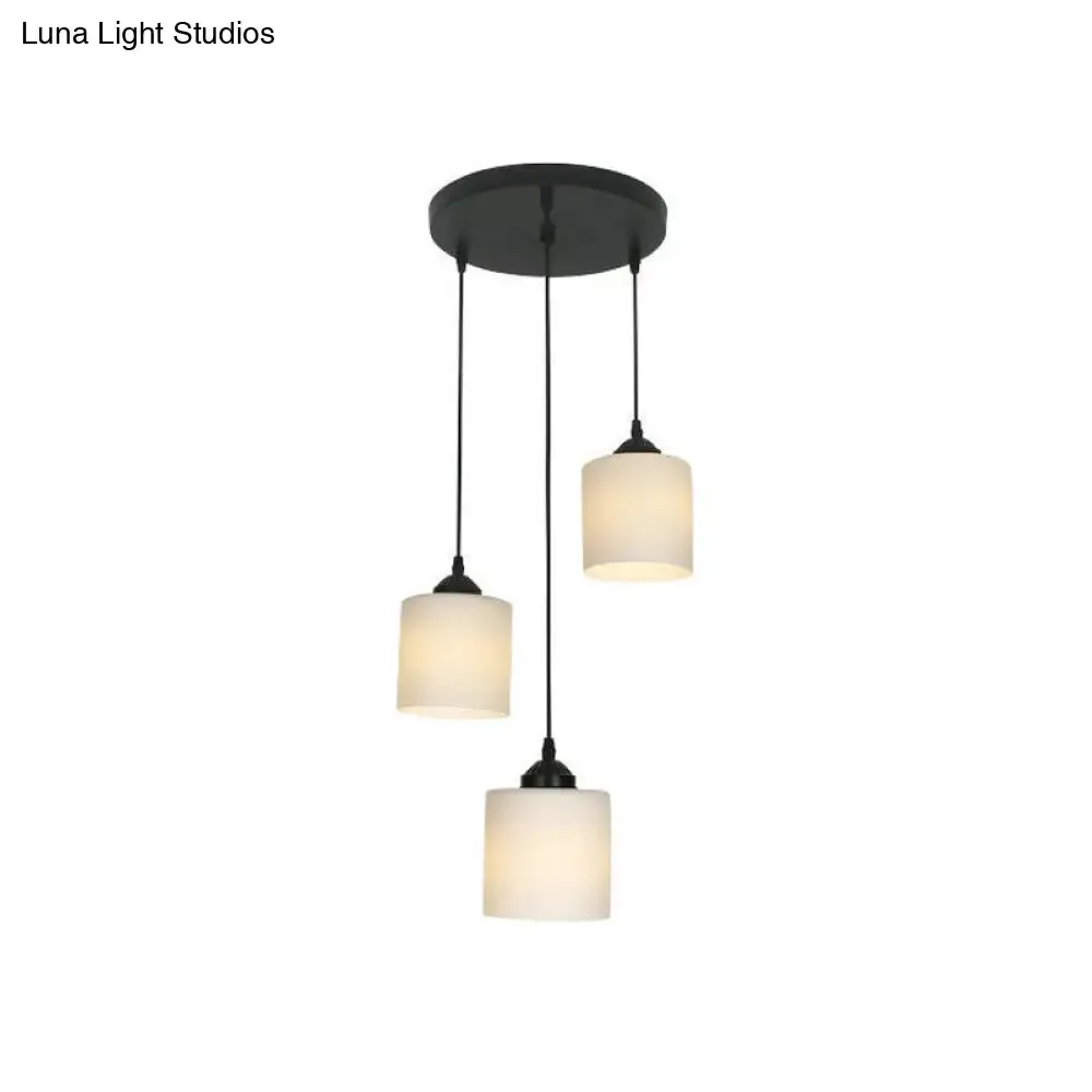 Opal Glass Modern Cylinder Pendant Light with Black Canopy for Stairs