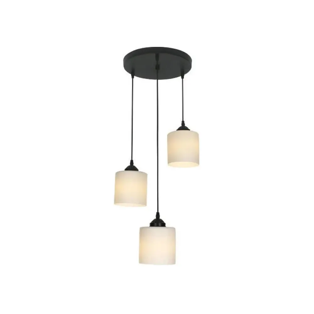 Opal Glass Modern Cylinder Pendant Light with Black Canopy for Stairs