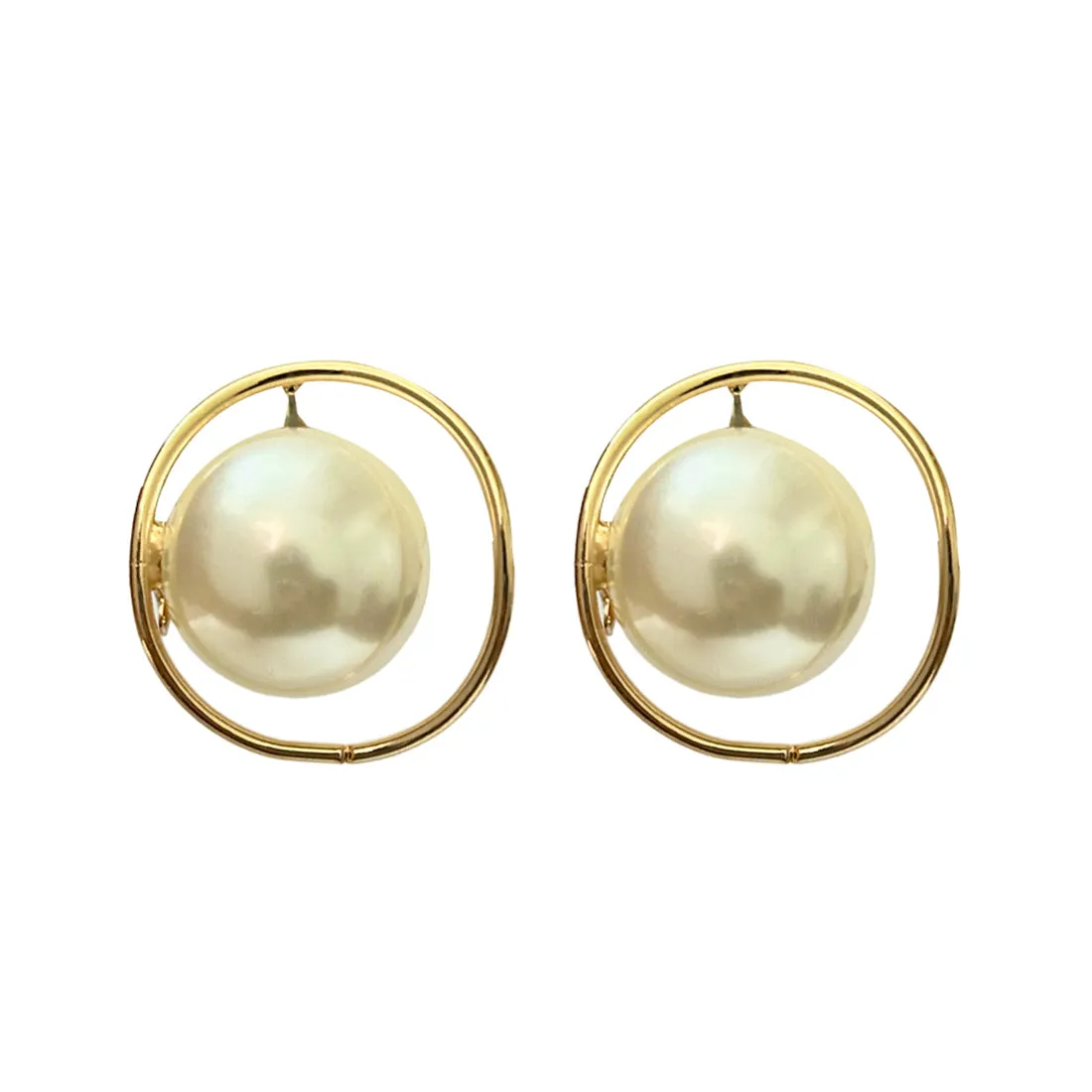 Oversized Pearl Ball Gold-Toned Organic Circular Stud Earrings