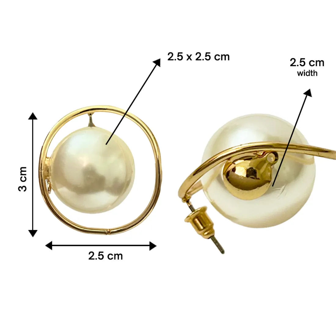 Oversized Pearl Ball Gold-Toned Organic Circular Stud Earrings