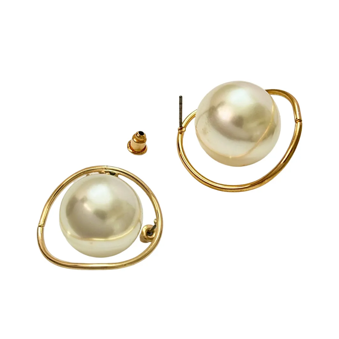 Oversized Pearl Ball Gold-Toned Organic Circular Stud Earrings