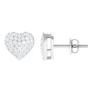 Pave Set Round Diamond Heart Stud Earrings