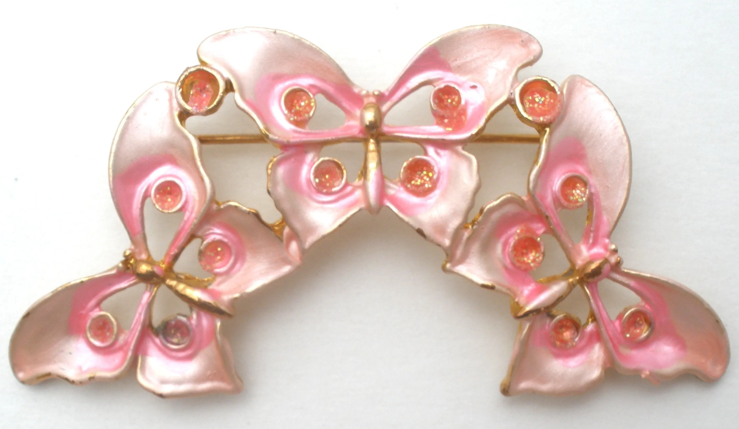 Pink Enamel Butterfly Brooch Pin Vintage