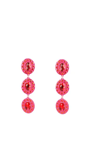 Pink Oval Crystal Drop Earrings