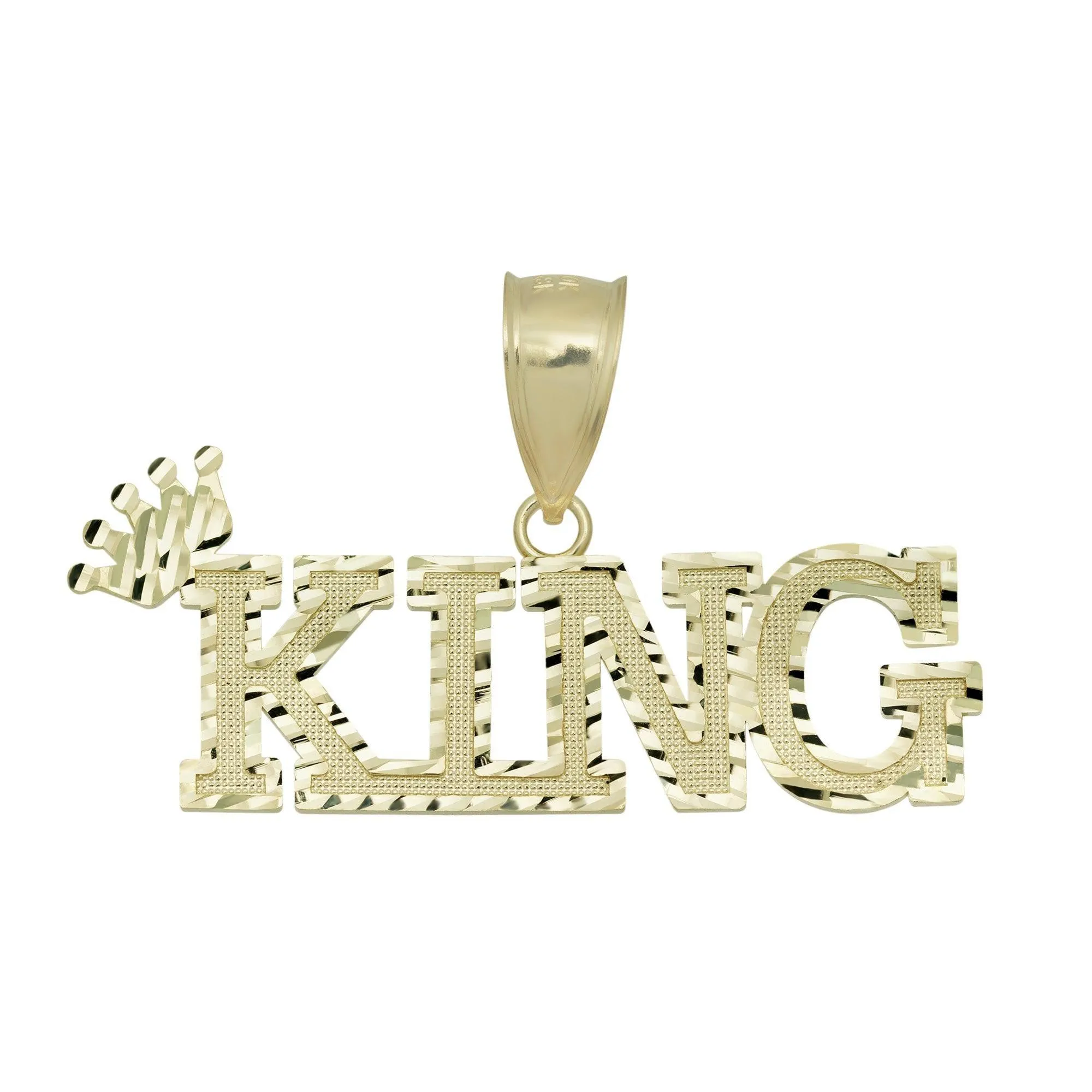 "King" Script with Crown Pendant 10K Yellow Gold