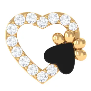 Real Diamond Dog Paw Heart Earring with Black Enamel