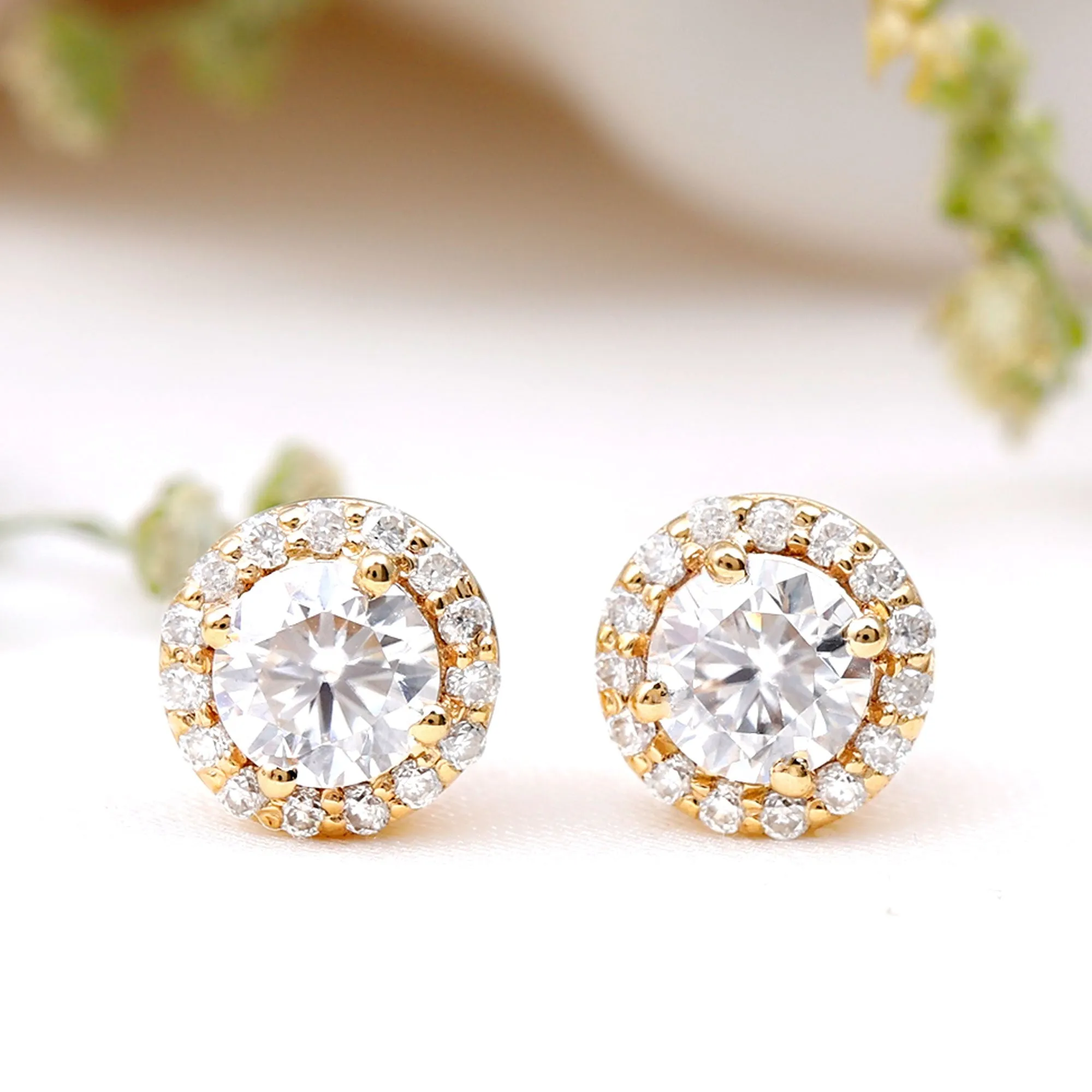 Round Lab Grown Diamond Halo Stud Earrings