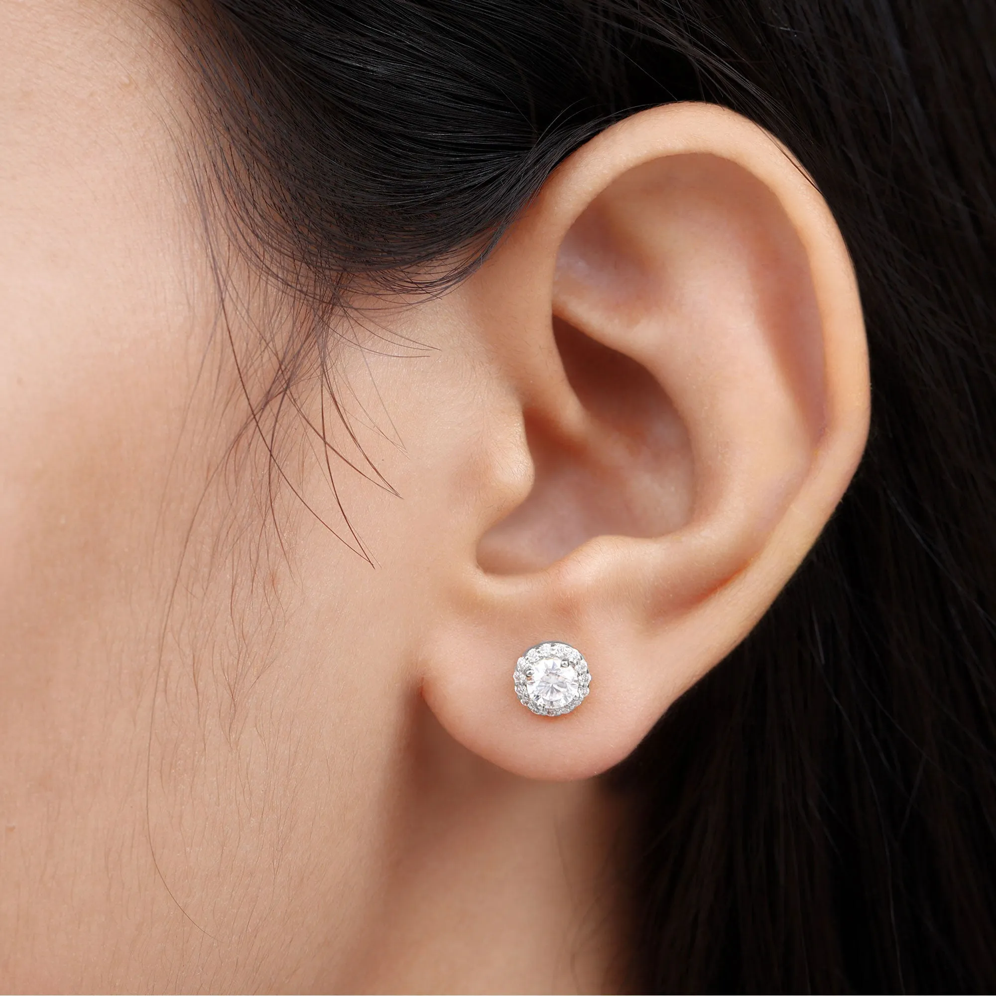 Round Lab Grown Diamond Halo Stud Earrings