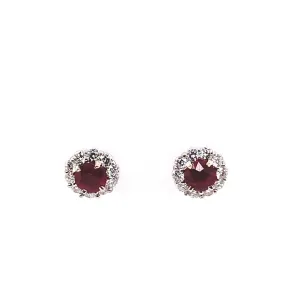 Ruby Diamond Halo Stud Earrings