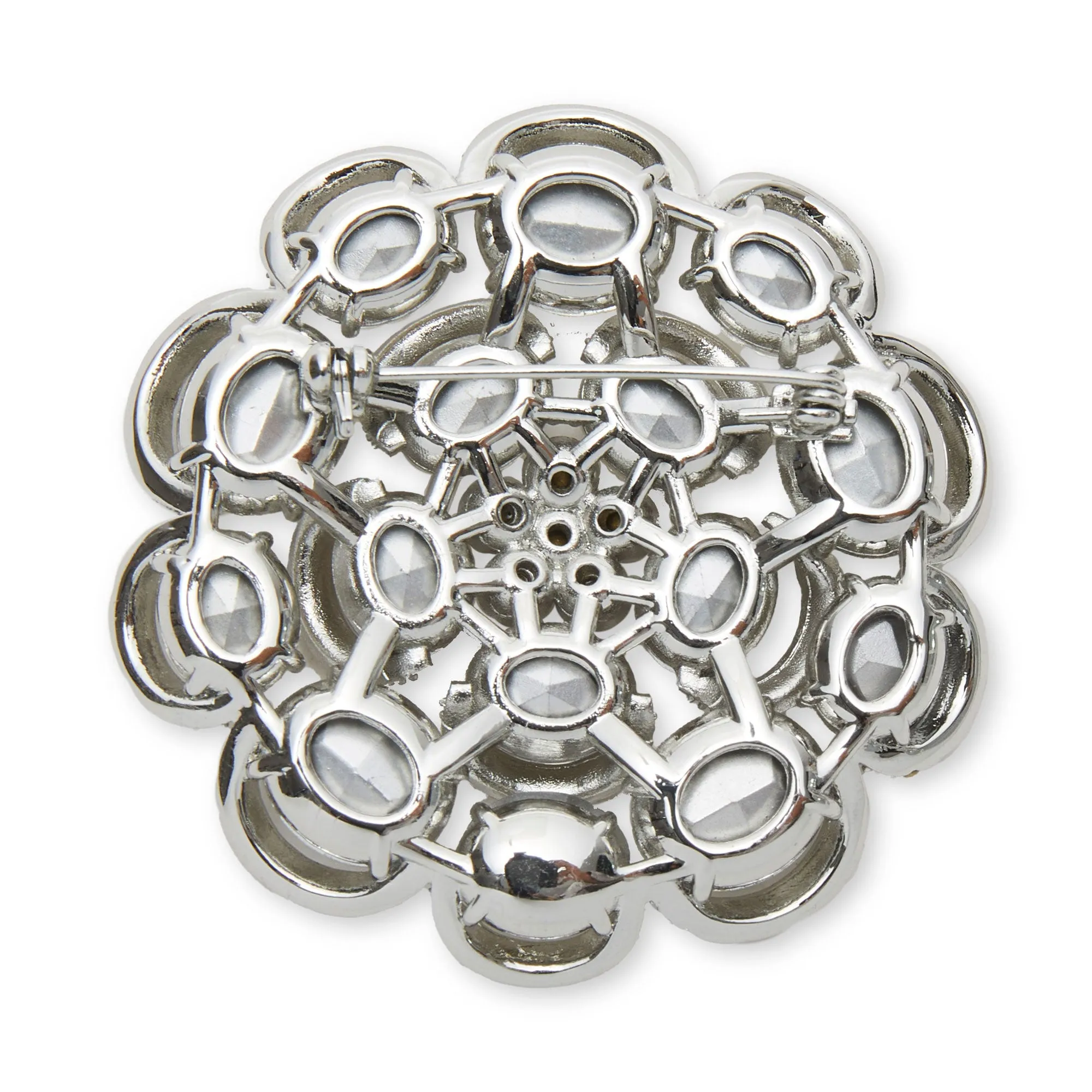 SHINY SILVER CRYSTAL ROSE BROOCH