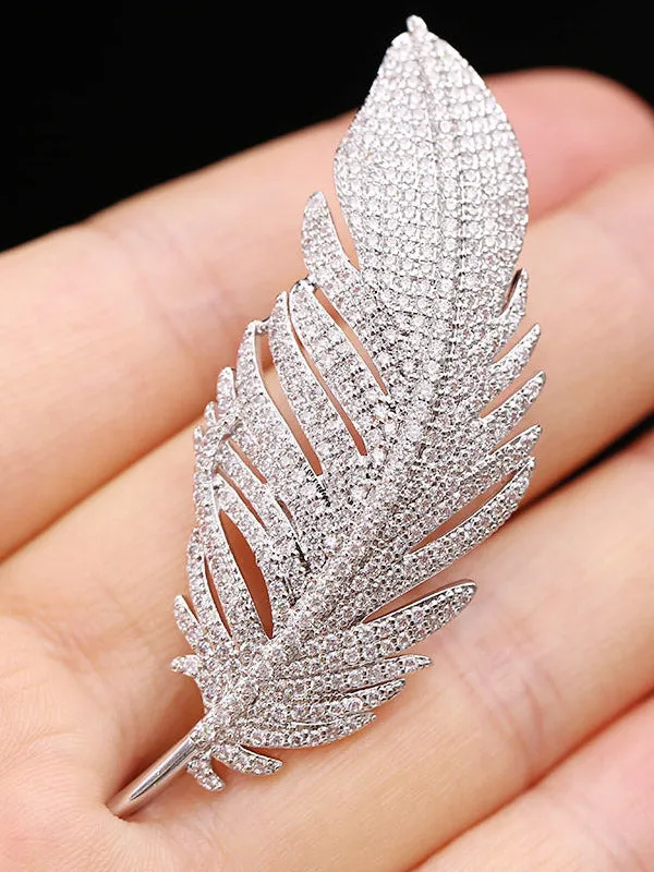 Silver Shiny Feather Brooch