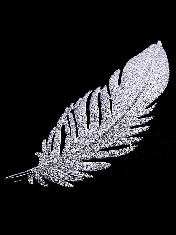 Silver Shiny Feather Brooch