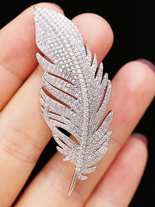 Silver Shiny Feather Brooch