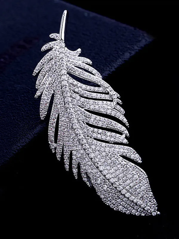 Silver Shiny Feather Brooch