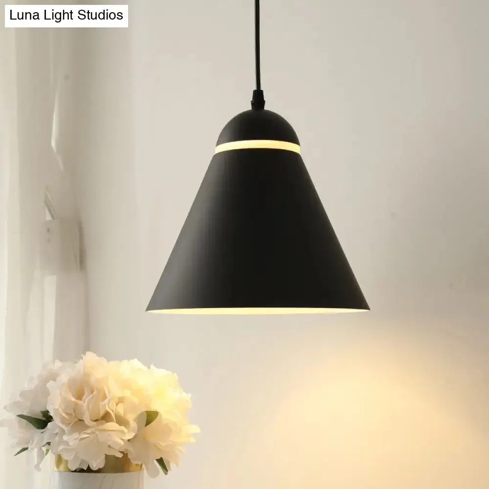 Sleek and Stylish Matte Black Metallic Cone Pendant Light Fixture with Sliced Design