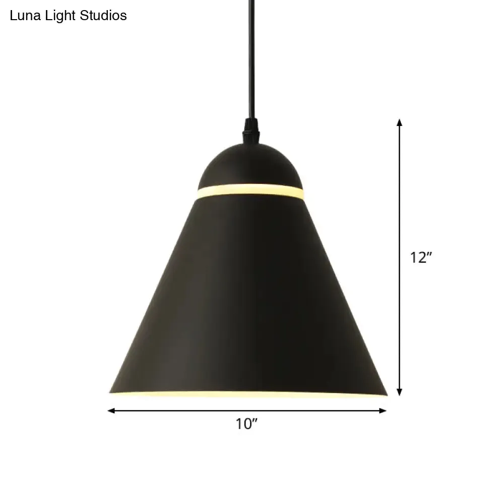 Sleek and Stylish Matte Black Metallic Cone Pendant Light Fixture with Sliced Design