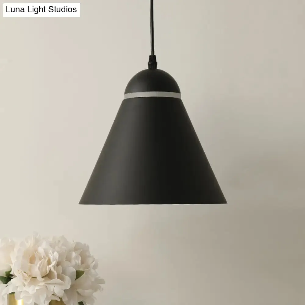 Sleek and Stylish Matte Black Metallic Cone Pendant Light Fixture with Sliced Design