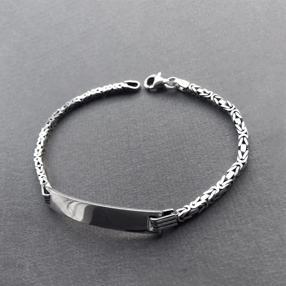 Square Kings Link Chain Personalized Men's Tag Bracelet Sterling Silver