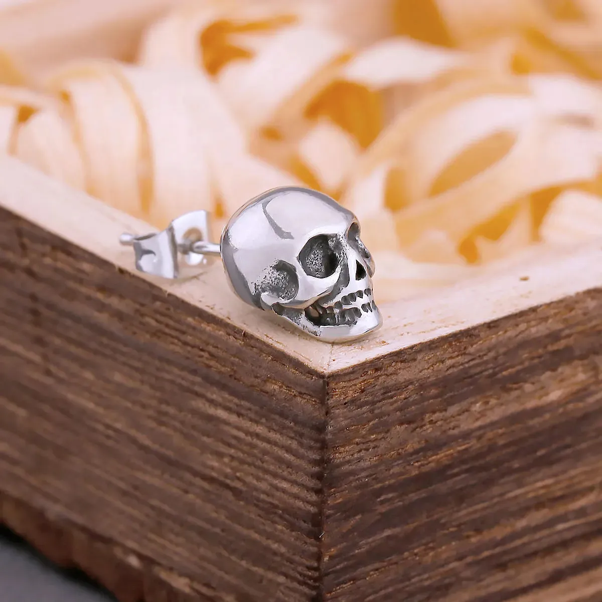 Stainless Steel Hip Hop Skull Stud Viking Earrings