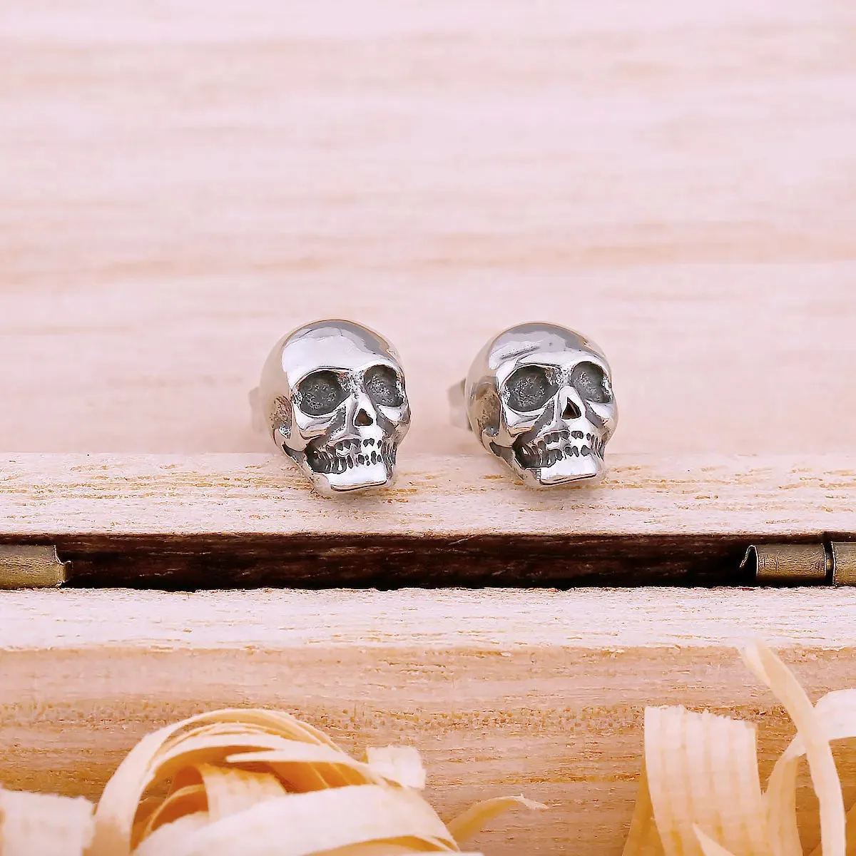 Stainless Steel Hip Hop Skull Stud Viking Earrings