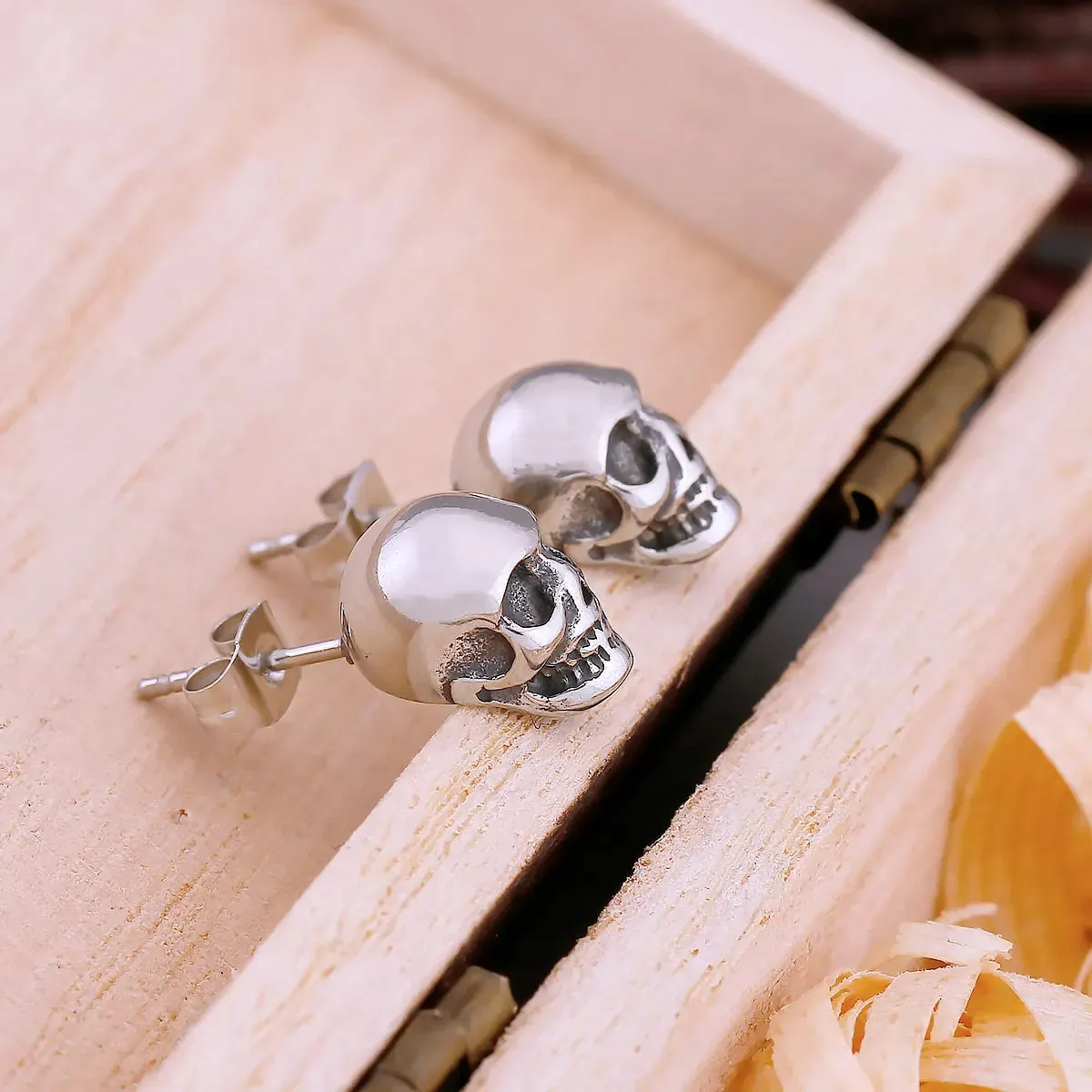 Stainless Steel Hip Hop Skull Stud Viking Earrings