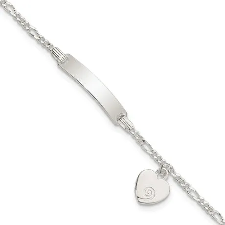 Sterling Silver 6.25 in Children's ID with Heart Charm Bracelet