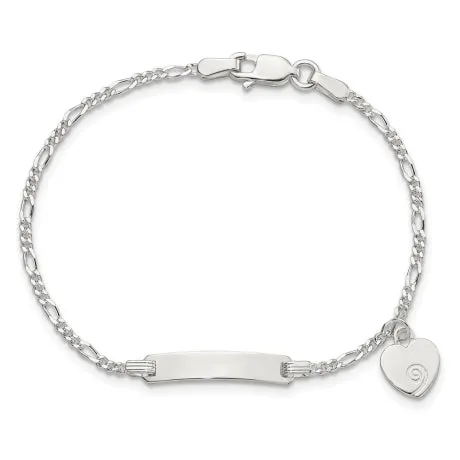 Sterling Silver 6.25 in Children's ID with Heart Charm Bracelet