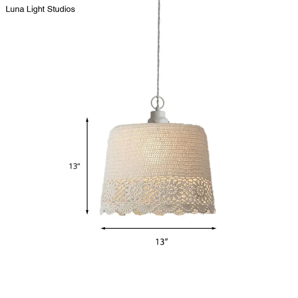 Stylish Beige Fabric Hanging Pendant Light for Adult Bedroom with Modern Drum Design