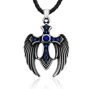 Stylish Pendant Of Wing Cross With Stones Inside / Unisex Vintage Metal Jewelry