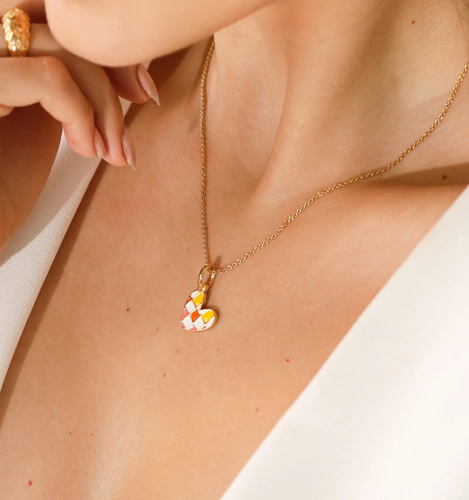 Sunset Checker Heart Necklace