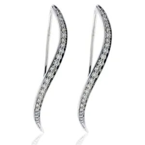 Swirl White Gold Diamond Dangle Drop Earrings