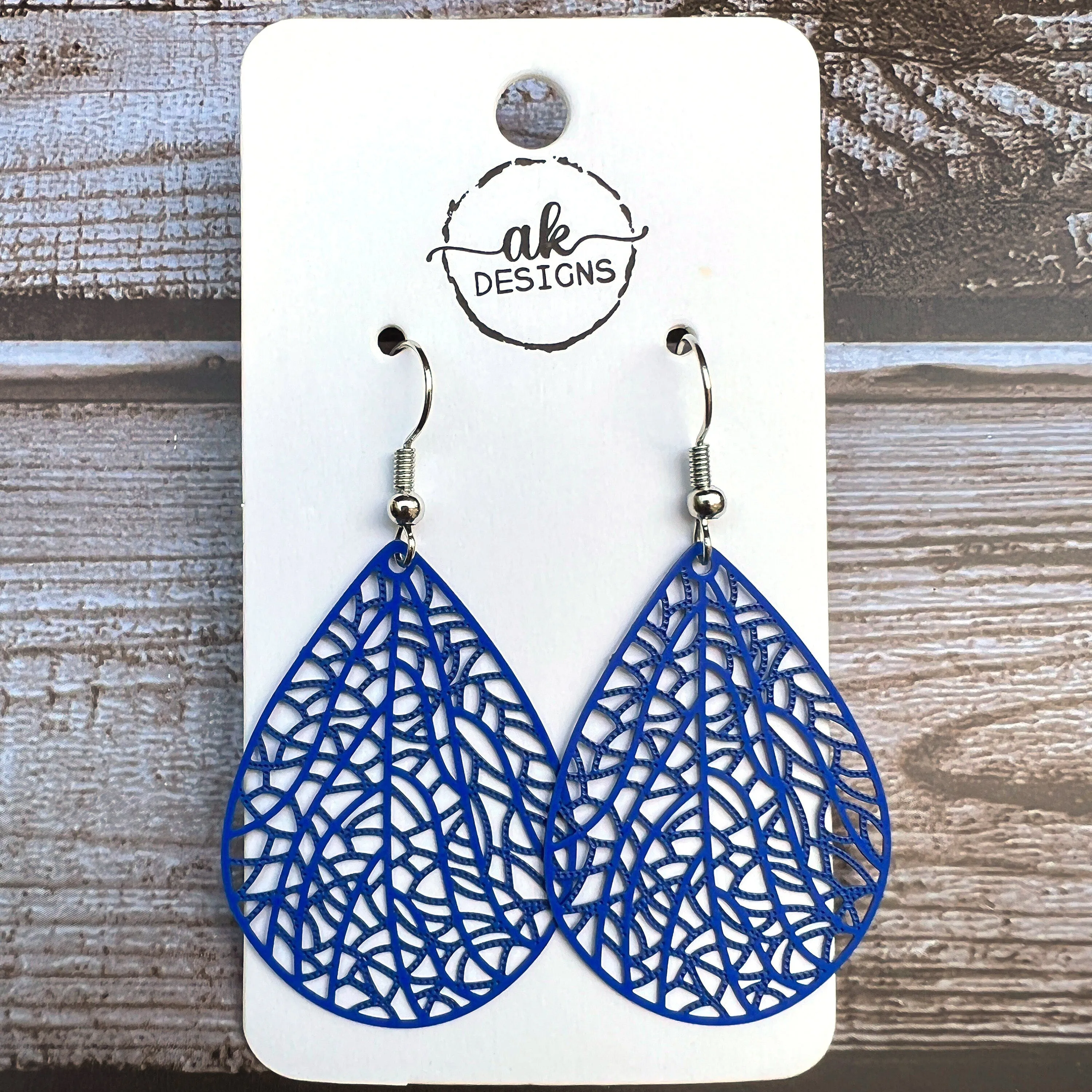 Teardrop Lace Filigree Bold Lightweight Painted Brass Earrings Blue Green Teal Turquoise - Clearance