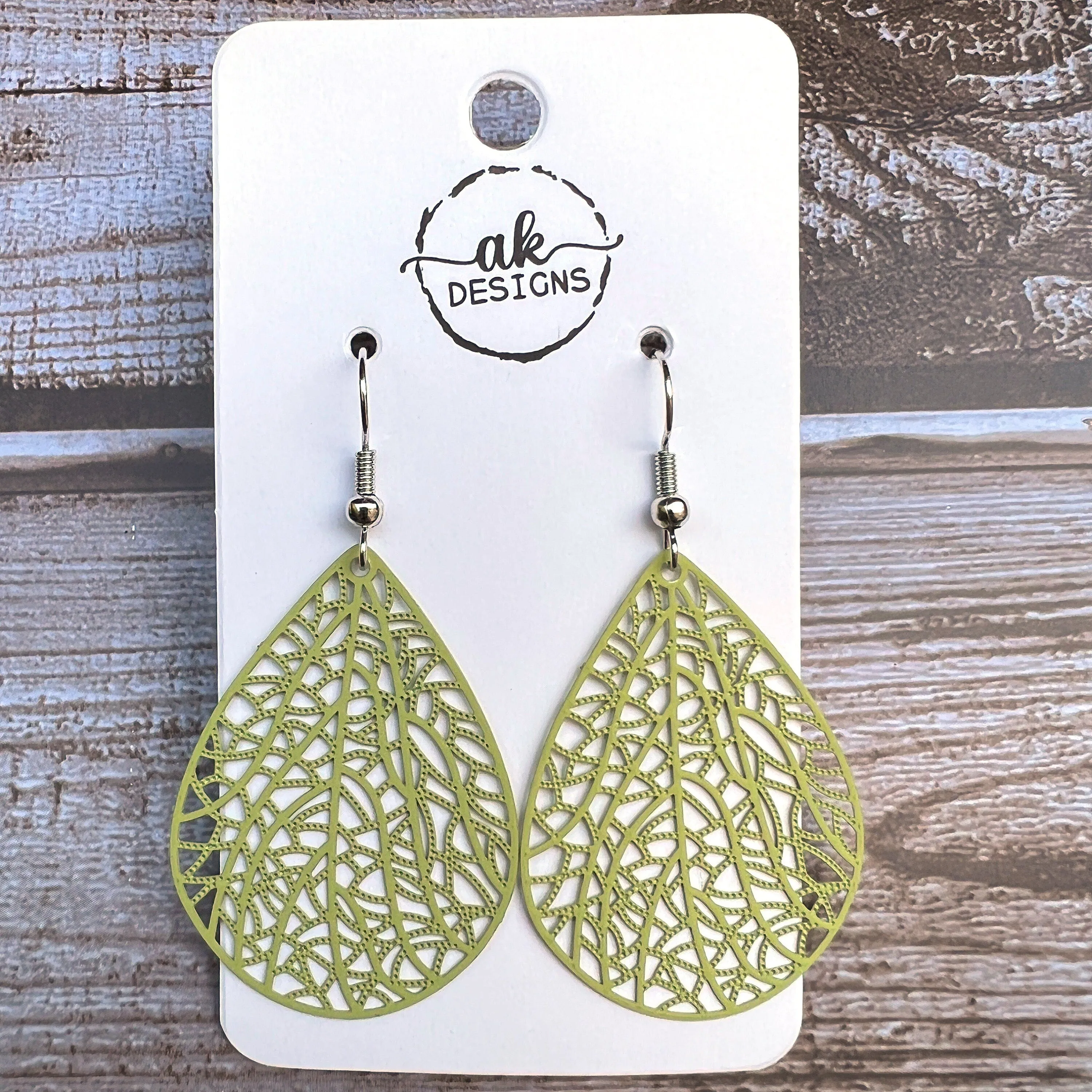 Teardrop Lace Filigree Bold Lightweight Painted Brass Earrings Blue Green Teal Turquoise - Clearance