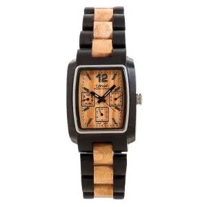 Tense Mens Alpine Multifunction Dark Sandalwood Wood Case and Bracelet Beige Dial Two-tone Watch - J8302WM