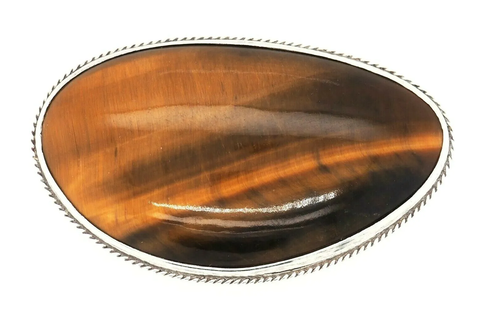 Tigers Eye Sterling Silver Vintage Brooch with Rollover Clasp