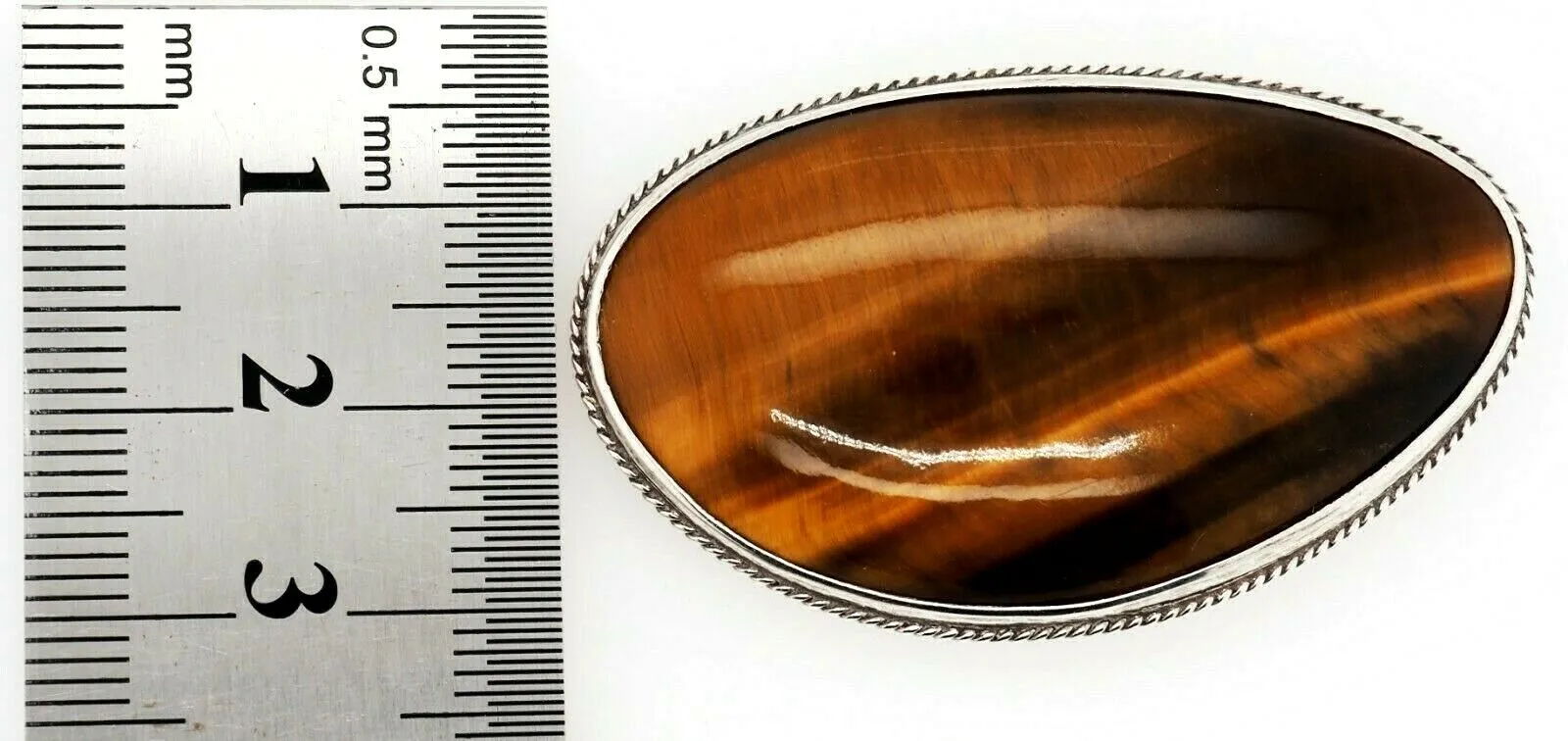 Tigers Eye Sterling Silver Vintage Brooch with Rollover Clasp