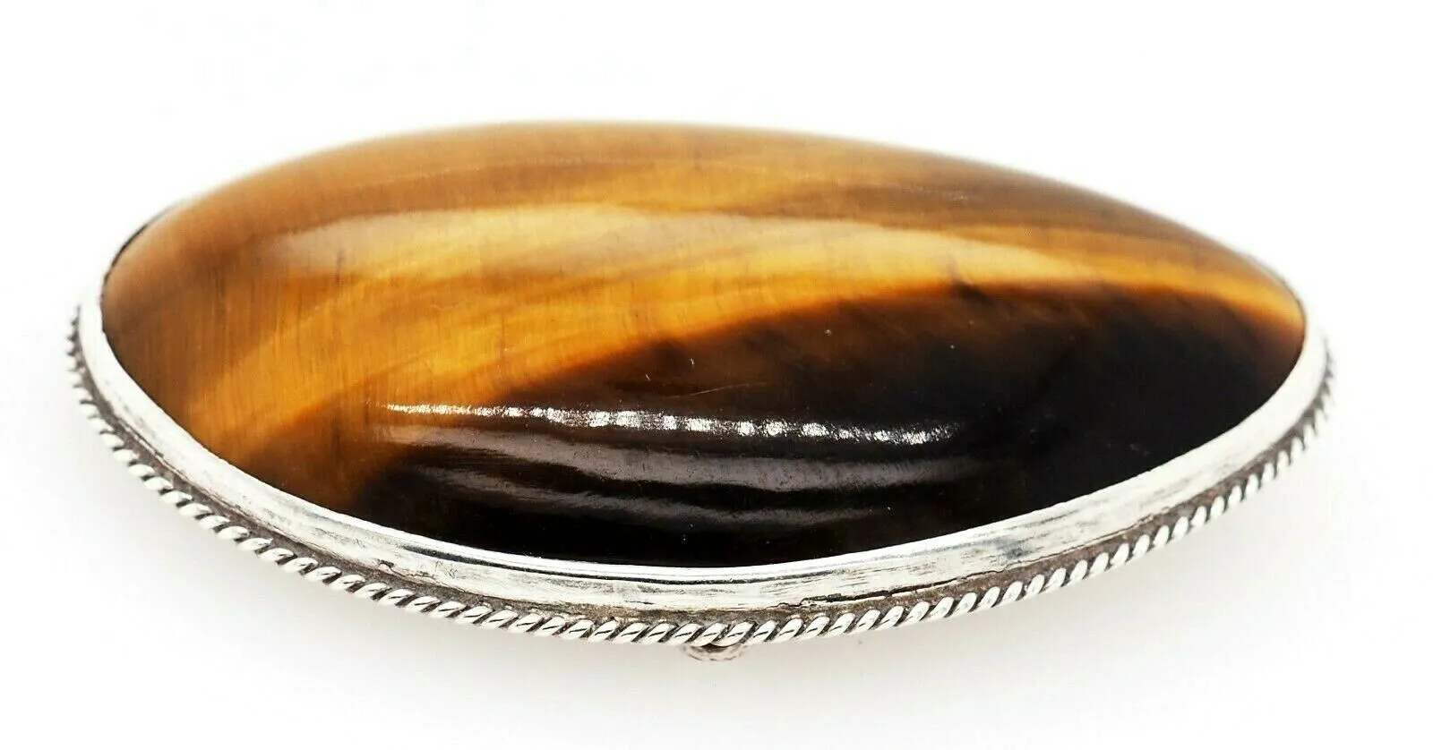 Tigers Eye Sterling Silver Vintage Brooch with Rollover Clasp